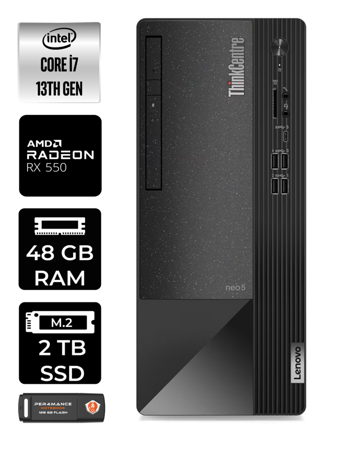 Lenovo NEO 50T 12JD0008TR Harici Radeon RX 550 Intel Core i7 13700 48 GB Ram 2 TB SSD Tower FreeDos Masaüstü Bilgisayar + PER4 BELLEK