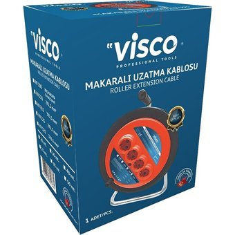 Visco Kalın Topraklı 3'lü 35 m Makaralı Uzatma Kablolu Priz Çok Renkli
