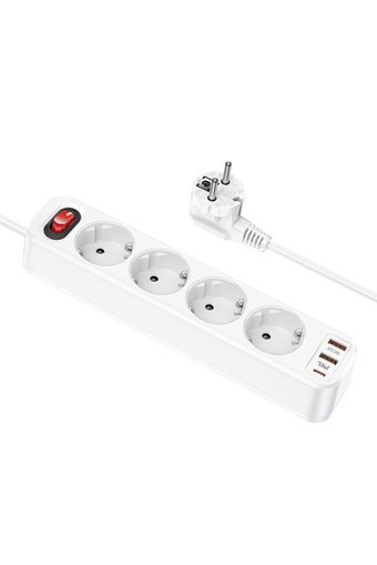 Westus Kalın Topraklı Akım Korumalı 4'lü 8 m USB Uzatma Kablolu Priz Beyaz