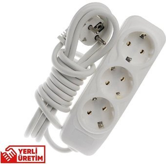 Grup Priz 3500 W Kalın Topraklı 3'lü 3 m Uzatma Kablolu Priz Beyaz