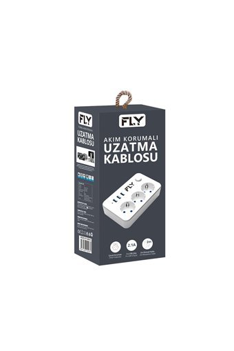 Fly 3406-01'li 2500 W Kalın Topraklı Anahtarlı Akım Korumalı 3'lü 2 m USB Uzatma Kablolu Priz Beyaz