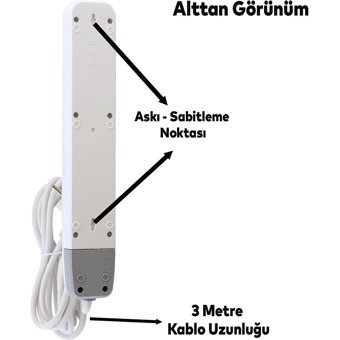 Grup Priz 3500 W Kalın Topraklı Anahtarlı 6'lı 3 m Uzatma Kablolu Priz Beyaz