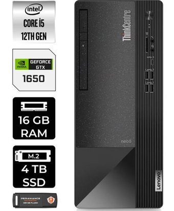 Lenovo Thinkcentre Neo 50T 11SE00BJTXP315 Harici GeForce GTX 1650 Intel Core i5 12400 16 GB Ram 4 TB SSD Tower FreeDos Masaüstü Bilgisayar + PER4 BELLEK
