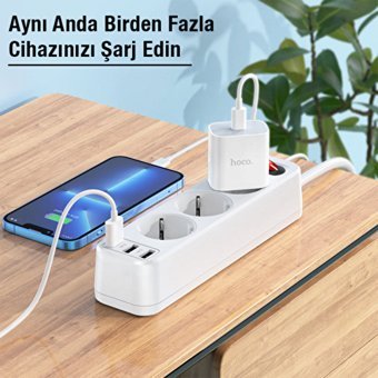 Westus Kalın Topraklı Akım Korumalı 3'lü USB Uzatma Kablolu Priz Beyaz