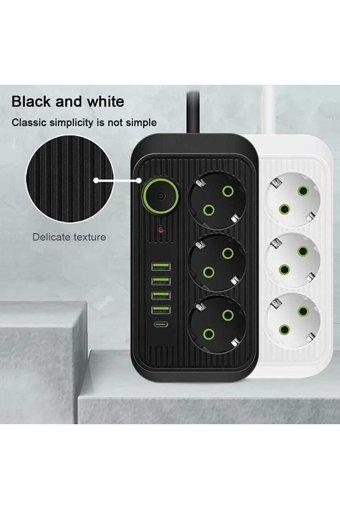 Emirganbilişim 2500 W Kalın Topraklı Anahtarlı Akım Korumalı 3'lü 2 m USB Uzatma Kablolu Priz Beyaz