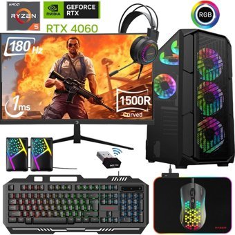 Xaser XSR477 Harici GeForce RTX 4060 AMD Ryzen 5 5600 32 GB Ram 1 TB SSD Tower FreeDos 24 inç Monitörlü Masaüstü Bilgisayar