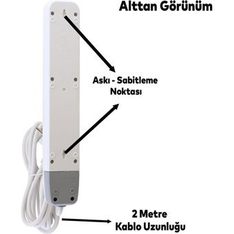 Grup Priz 3500 W Kalın Topraklı Anahtarlı 6'lı 2 m Uzatma Kablolu Priz Beyaz
