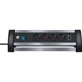 Brennenstuhl Alu Office Line Kalın Topraklı Anahtarlı 4'lü 8 m USB Uzatma Kablolu Priz Siyah