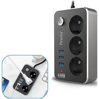 Wınnboss 2500 W Kalın Topraklı Anahtarlı Akım Korumalı 3'lü 2 m USB Uzatma Kablolu Priz Siyah