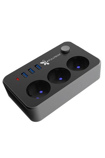 Asfal Ftr-02 2500 W Kalın Topraklı Anahtarlı Akım Korumalı 3'lü 2 m USB Uzatma Kablolu Priz Siyah