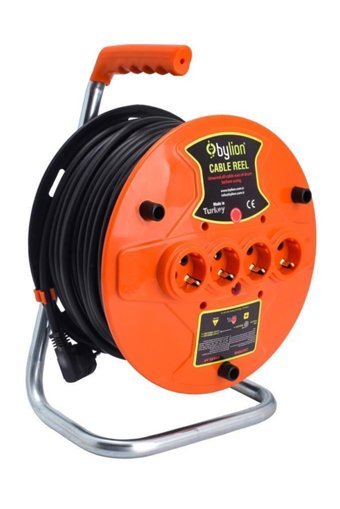 Bylion 3500 W Kalın Topraklı Akım Korumalı 4'lü 30 m Makaralı Uzatma Kablolu Priz Çok Renkli