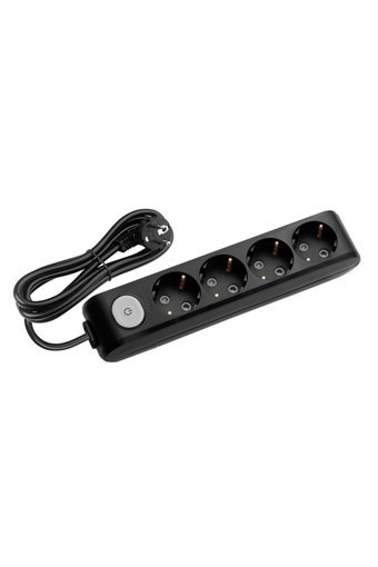 Vi̇ko Multi-Let 3500 W Kalın Topraklı Anahtarlı 4'lü 5 m Uzatma Kablolu Priz Siyah