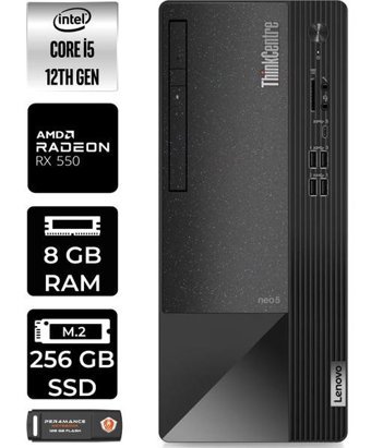 Lenovo Thinkcentre Neo 50T 11SE00MJTXP301 Harici Radeon RX 550 Intel Core i5 12400 8 GB Ram 256 GB SSD Tower FreeDos Masaüstü Bilgisayar + PER4 BELLEK