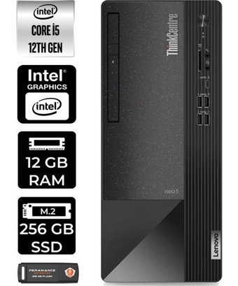 Lenovo Thinkcentre Neo 50T 11SE00BJTXP306 Harici GeForce RTX 3060 Ti Intel Core i5 12400 12 GB Ram 256 GB SSD Tower FreeDos Masaüstü Bilgisayar + PER4 BELLEK