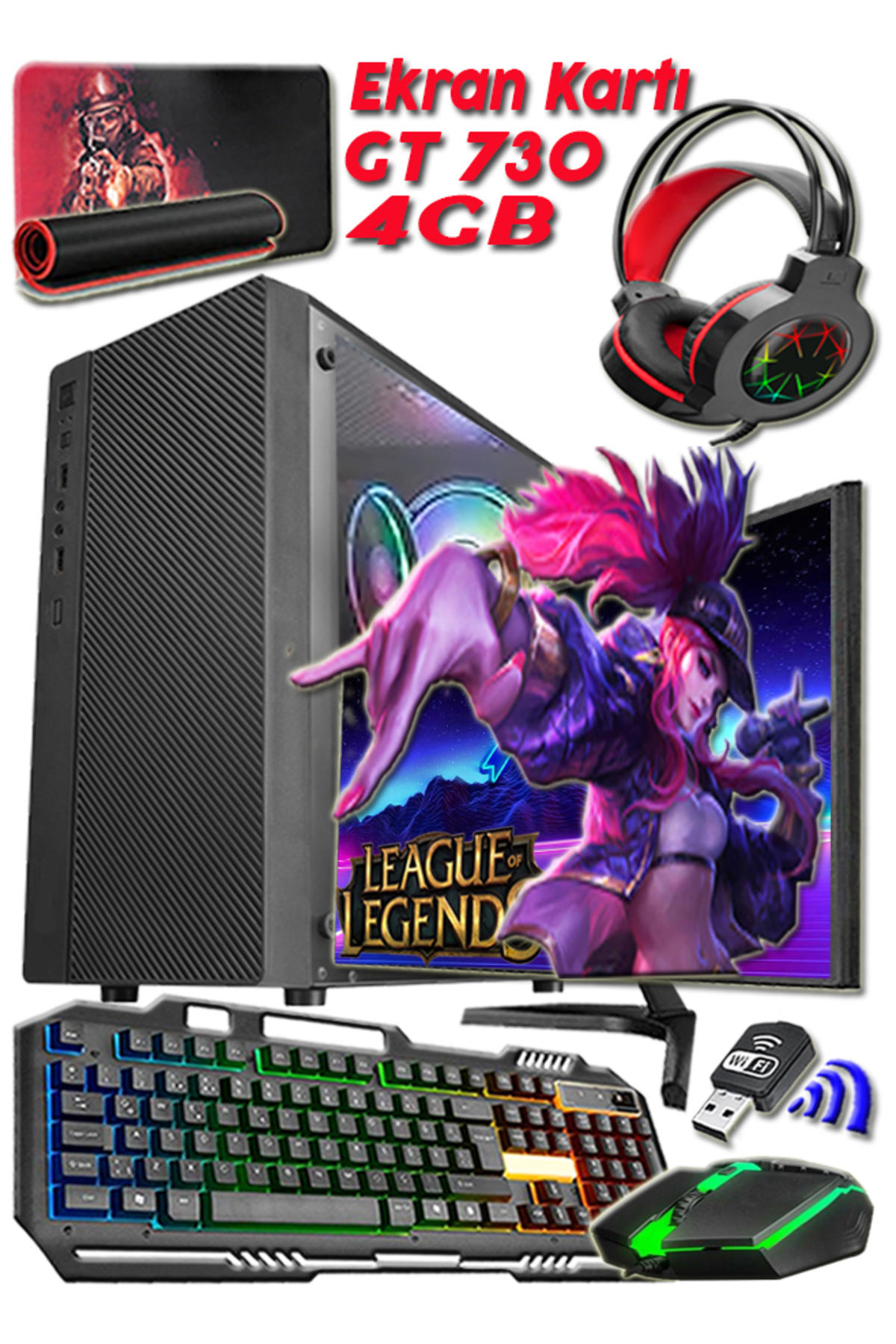 Warbox LOL EKO Harici GeForce GT 730 Intel Core i5 2400 8 GB Ram 250 GB HDD + 128 GB SSD Tower FreeDos 19.5 inç Monitörlü Masaüstü Bilgisayar