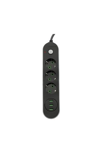 Deco Elit Kalın Topraklı Anahtarlı Akım Korumalı 3'lü 2 m USB Uzatma Kablolu Priz Siyah