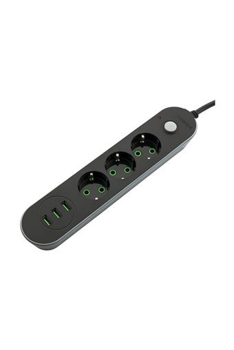 Deco Elit Kalın Topraklı Anahtarlı Akım Korumalı 3'lü 2 m USB Uzatma Kablolu Priz Siyah