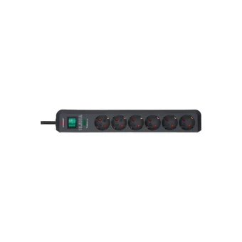 Brennenstuhl Eco Line 250 W Kalın Topraklı Anahtarlı Akım Korumalı 6'lı 5 m Uzatma Kablolu Priz Siyah