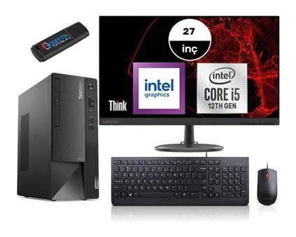 Lenovo Thinkcentre Neo 50T GEN4 12JB005DTRMM38 Harici GeForce RTX 3060 Ti Intel Core i5 12400 64 GB Ram 1 TB SSD Tower Windows 11 Home 27 inç Monitörlü Masaüstü Bilgisayar + Zetta Flash Bellek