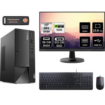 Lenovo Thinkcentre Neo 50T 11SE00BJTXMNT3332 Harici GeForce RTX 3060 Ti Intel Core i5 12400 36 GB Ram 512 GB SSD Tower FreeDos 23.8 inç Monitörlü Masaüstü Bilgisayar + PER4 BELLEK
