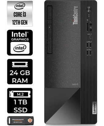 Lenovo Thinkcentre Neo 50T 11SC001ATXP323 Harici GeForce RTX 3060 Ti Intel Core i3 12100 24 GB Ram 1 TB SSD Tower FreeDos Masaüstü Bilgisayar + PER4 BELLEK