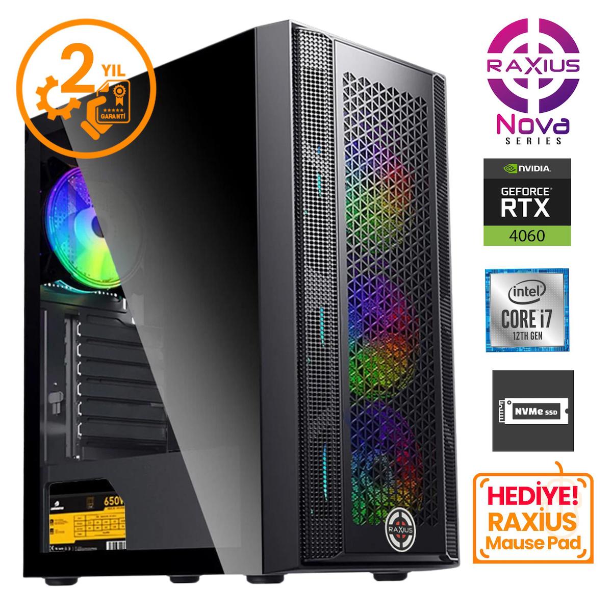 Raxius Nova G1 İ7 4060-27FF01 Harici GeForce RTX 4060 Intel Core i7 12700F 16 GB Ram 512 GB SSD Tower FreeDos Masaüstü Bilgisayar
