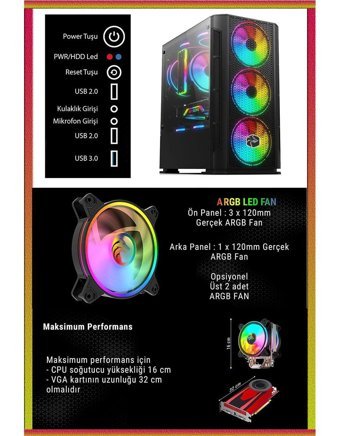 Zeiron AVANTİ IX80 Harici Radeon RX 550 Intel Core i3 10100F 32 GB Ram 512 GB SSD Tower FreeDos Masaüstü Bilgisayar