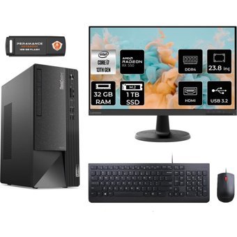 Lenovo Thinkcentre Neo 50T 12JD0008TRMNT1328 Harici Radeon RX 550 Intel Core i7 13700 32 GB Ram 1 TB SSD Tower FreeDos 23.8 inç Monitörlü Masaüstü Bilgisayar + PER4 BELLEK