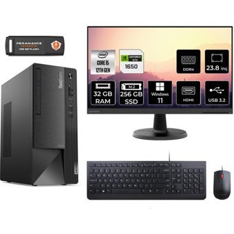 Lenovo Thinkcentre Neo 50T 11SE00MJTXMNT4426 Harici GeForce GTX 1650 Intel Core i5 12400 32 GB Ram 256 GB SSD Tower Windows 11 Pro 23.8 inç Monitörlü Masaüstü Bilgisayar + PER4 BELLEK