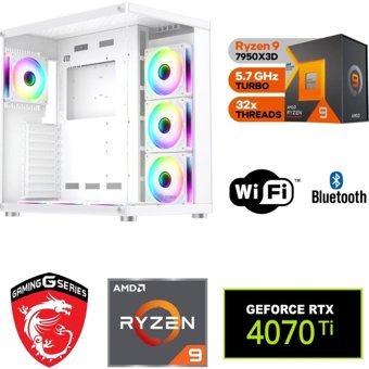 MSI R9-4070Tİ-DDR5 Harici GeForce RTX 4070 Ti AMD Ryzen 9 7950X 32 GB Ram DDR5 1 TB SSD Tower Windows 11 Pro Masaüstü Bilgisayar