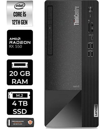 Lenovo Thinkcentre Neo 50T 11SE00BJTXP420 Harici Radeon RX 550 Intel Core i5 12400 20 GB Ram 4 TB SSD Tower Windows 11 Pro Masaüstü Bilgisayar + PER4 BELLEK