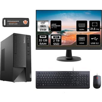 Lenovo Thinkcentre Neo 50T 11SE00MJTXMNT1329 Harici Radeon RX 550 Intel Core i5 12400 32 GB Ram 2 TB SSD Tower FreeDos 21.5 inç Monitörlü Masaüstü Bilgisayar + PER4 BELLEK