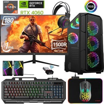 Xaser XSR475 Harici GeForce RTX 4060 AMD Ryzen 5 5600 16 GB Ram 1 TB SSD Tower FreeDos 24 inç Monitörlü Masaüstü Bilgisayar