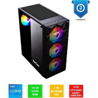Suncom SG1-121 Harici GeForce GTX 1660 Super Intel Core i5 12400F 16 GB Ram 1 TB SSD Tower FreeDos Masaüstü Bilgisayar