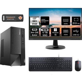 Lenovo Thinkcentre Neo 50T 11SE00MJTXMNT1450 Harici Radeon RX 550 Intel Core i5 12400 64 GB Ram 4 TB SSD Tower Windows 11 Pro 21.5 inç Monitörlü Masaüstü Bilgisayar + PER4 BELLEK