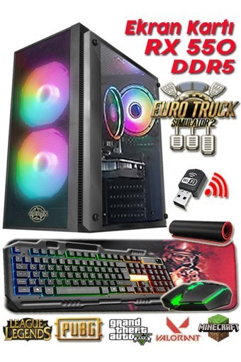 Warbox BARETTA MİX Harici Radeon RX 550 Intel Core i5 3450 4 GB Ram 250 GB HDD + 128 GB SSD Tower FreeDos Masaüstü Bilgisayar
