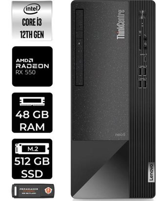 Lenovo Thinkcentre Neo 50T 11SC001ATXP342 Harici Radeon RX 550 Intel Core i3 12100 48 GB Ram 512 GB SSD Tower FreeDos Masaüstü Bilgisayar + PER4 BELLEK