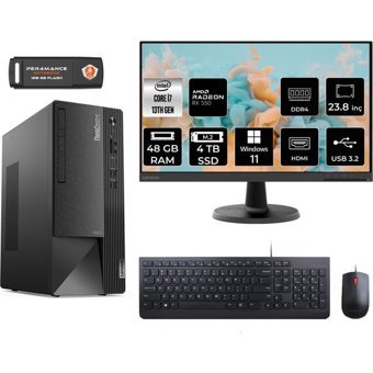 Lenovo Thinkcentre Neo 50T 12JD0008TRMNT1445 Harici Radeon RX 550 Intel Core i7 13700 48 GB Ram 4 TB SSD Tower Windows 11 Pro 23.8 inç Monitörlü Masaüstü Bilgisayar + PER4 BELLEK