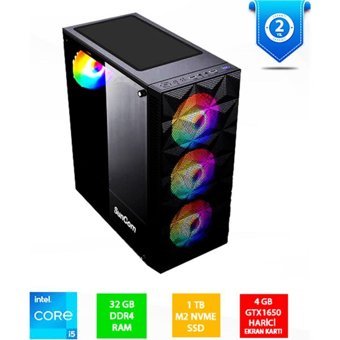 Suncom SG1-128 Harici GeForce GTX 1650 Intel Core i5 10400F 32 GB Ram 1 TB SSD Tower FreeDos Masaüstü Bilgisayar