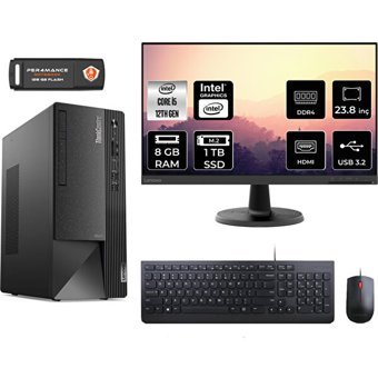 Lenovo Thinkcentre Neo 50T 11SE00BPTXMNT303 Harici GeForce RTX 3060 Ti Intel Core i5 12400 8 GB Ram 1 TB SSD Tower FreeDos 23.8 inç Monitörlü Masaüstü Bilgisayar + PER4 BELLEK