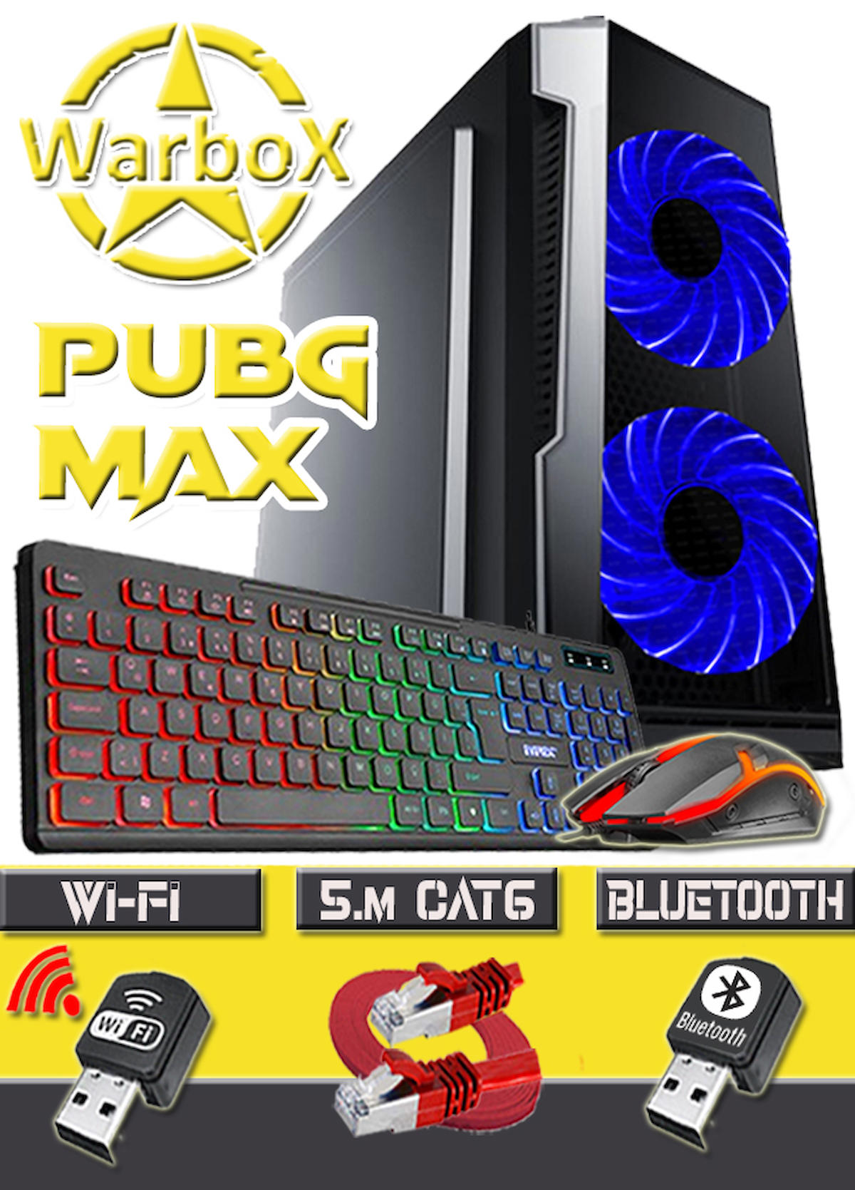 Warbox PUBG MAX Harici Radeon R5 230 Intel Core i5 2400 8 GB Ram 250 GB HDD + 240 GB SSD Tower FreeDos Masaüstü Bilgisayar