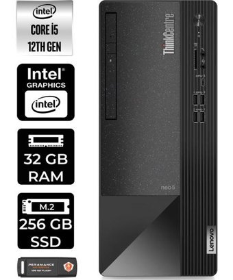 Lenovo Thinkcentre Neo 50T 11SE00MJTXP326 Harici GeForce RTX 3060 Ti Intel Core i5 12400 32 GB Ram 256 GB SSD Tower FreeDos Masaüstü Bilgisayar + PER4 BELLEK