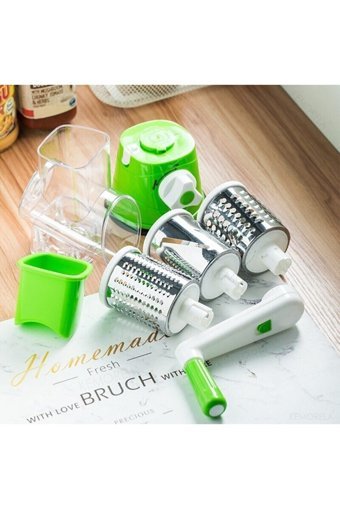 Pazariz Vegetable Slicer Kollu Çelik 4 Parça Yeşil Rende Seti