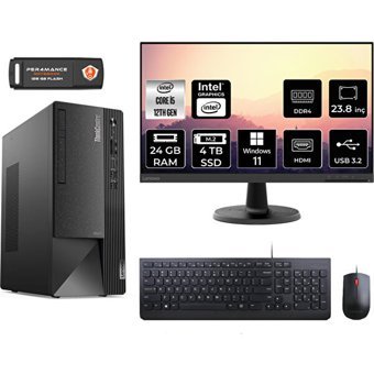 Lenovo Thinkcentre Neo 50T 11SE00MJTXMNT375 Harici GeForce RTX 3060 Ti Intel Core i5 12400 24 GB Ram 4 TB SSD Tower Windows 11 Home 23.8 inç Monitörlü Masaüstü Bilgisayar + PER4 BELLEK