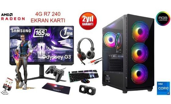 Samsung GAMESTORM Harici Radeon R7 240 Intel Core i7 860 16 GB Ram 256 GB SSD Tower FreeDos 27 inç Monitörlü Masaüstü Bilgisayar