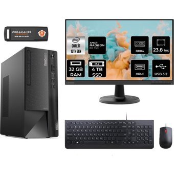 Lenovo Thinkcentre Neo 50T 12JD0008TRMNT1330 Harici Radeon RX 550 Intel Core i7 13700 32 GB Ram 4 TB SSD Tower FreeDos 23.8 inç Monitörlü Masaüstü Bilgisayar + PER4 BELLEK