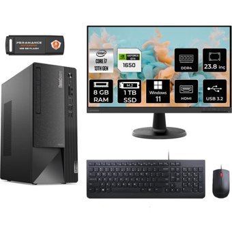 Lenovo Thinkcentre Neo 50T 12JD0008TRMNT4353 Harici GeForce GTX 1650 Intel Core i7 13700 8 GB Ram 1 TB SSD Tower Windows 11 Home 23.8 inç Monitörlü Masaüstü Bilgisayar + PER4 BELLEK