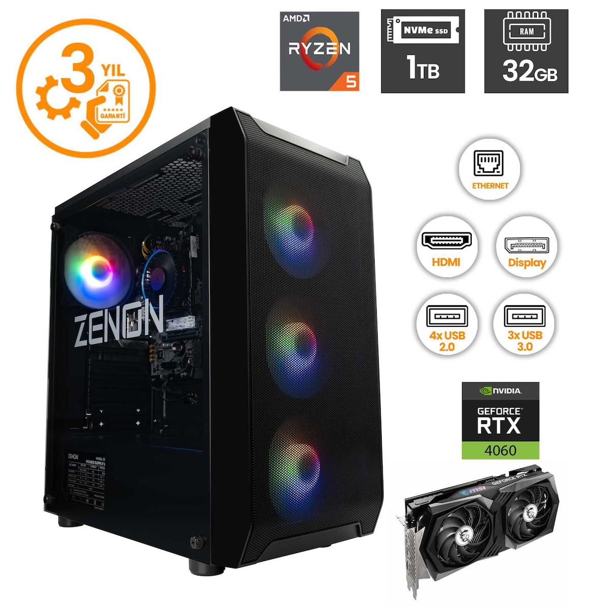 Zenon ZENON RAKS TR105 Harici GeForce RTX 4060 AMD Ryzen 5 5600 32 GB Ram 1 TB SSD Tower FreeDos Masaüstü Bilgisayar