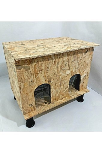 Kumsshop İkili Dikdörtgen Su Geçirmez Dış Mekan Kedi Evi Ahşap Rengi