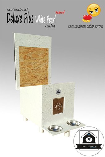 Deluxe White Pearl Greenroof Dikdörtgen Su Geçirmez Dış Mekan Kedi Evi Beyaz-Yeşil